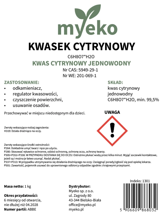 kwasek cytrynowy, kwas cytrynowy etykieta