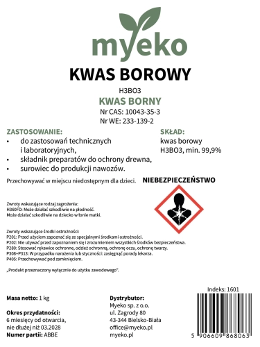 kwas borowy, kwas borny etykieta