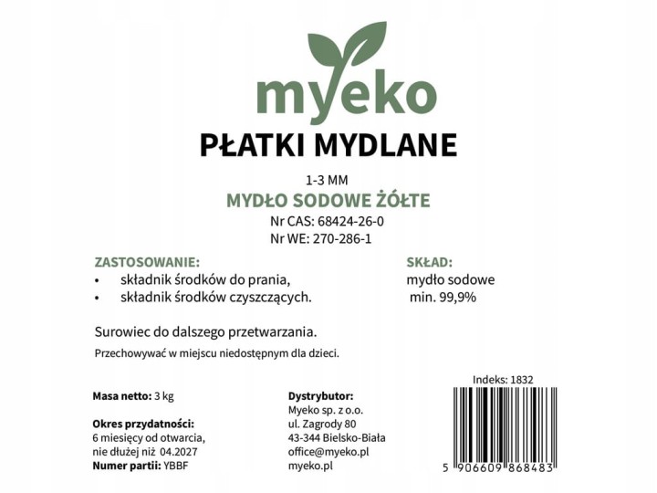 Płatki mydlane naturalne 1-3 mm do prania 3kg