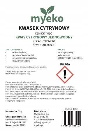 KWASEK CYTRYNOWY ODKAMIENIACZ DO KUCHNI ŁAZIENKI AGD CZYSTY NATURALNY 5kg